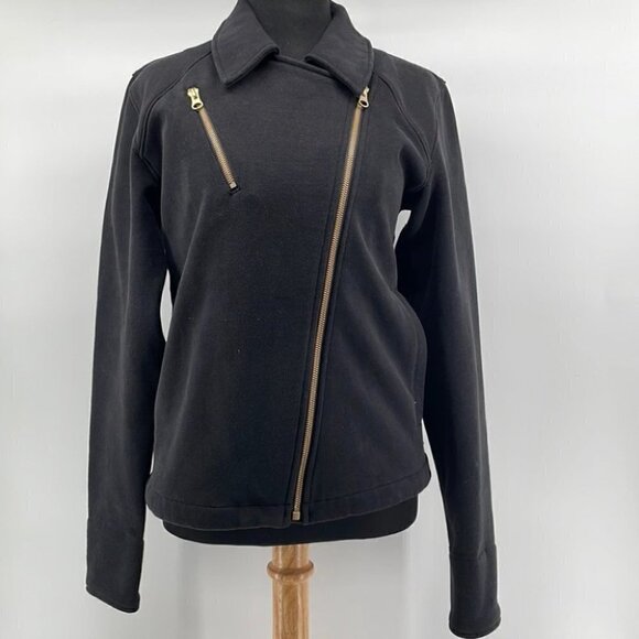lululemon Lab Shadow JacketBlack cotton fleece moto jacket sz 6 - Picture 2 of 10